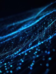 Wall Mural - a mesmerizing display of glowing blue data streams flowing through an abstract digital grid, symboli