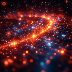 Wall Mural - abstract digital artwork featuring glowing particles and lines forming a futuristic photo compositio