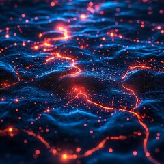 Wall Mural - abstract digital terrain featuring illuminated circuitry and glowing particle effects photo