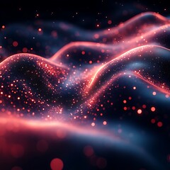 Wall Mural - abstract photo of a glowing red and blue digital landscape with sparkling particles
