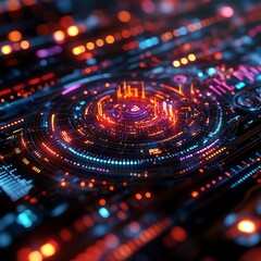 Wall Mural - futuristic tech illustration displaying a complex data flow circuit board photo visualizing innovati