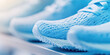 © SnowElf - A blue athletic shoe displayed on a shelf, showcasing its breathable mesh design. Footwear fashion and sports attire