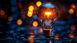 © Mr. Orsetto - Illuminated light bulb with digital data reflections and bokeh background
