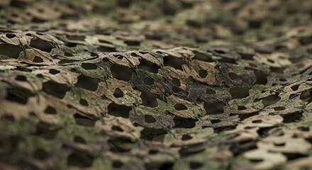 Close-up of Camouflage Netting: Detailed Texture and Pattern