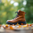 © jsni - Single Tan Hiking Boot – Matte Leather with Black Laces and Metal Eyelets