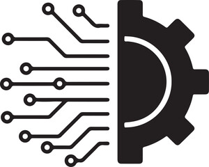 Half Tech Circuit Board and Half Gear Silhouette Representing Technological Progress Innovation and Connection between Technology and Traditional Methods