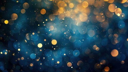 Wall Mural - dark blue mystic bokeh background with gold glowing lights
