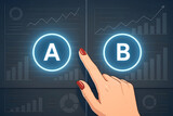 Comparing options a and b in business decision making with data and graphs illustrated with a pointing hand