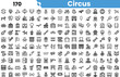 © Sk Sa - A vibrant collection of circus-themed icons showcasing a variety of attractions and activities, including tents, performers, and snacks.