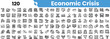 © Sk Sa - A diverse collection of icons representing concepts related to an economic crisis, including graphs, currency, and financial symbols.
