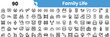 © Sk Sa - Set of monochrome icons representing various aspects of family life, including activities, relationships, and home elements.