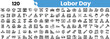 © Sk Sa - A diverse collection of Labor Day-themed icons, featuring tools, workers, celebrations, and elements representing various professions.