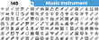 © Sk Sa - An extensive collection of music instrument icons in a sleek, monochrome style, showcasing various types of instruments and musical symbols.