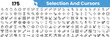 © Sk Sa - A comprehensive collection of selection and cursor icons in a monochrome design, showcasing various styles and functions.