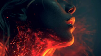 Wall Mural - glowing orange particles swirling under translucent skin, revealing mysterious energy flow across wo