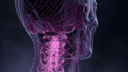 Wall Mural - anatomical visualization of human neck revealing intricate cervical spine, nervous system, and blood
