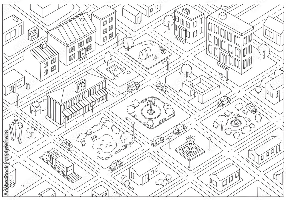 Coloring pages. cartoon city map coloring page. easy coloring page for ...