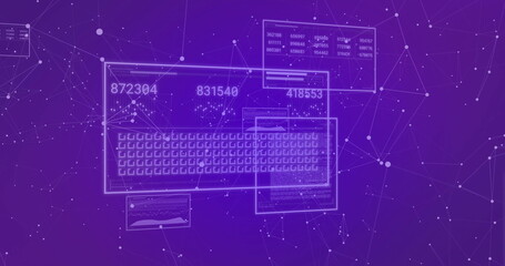 Wall Mural - Displaying translucent data panel floating over virtual network nodes, with numbers and grid