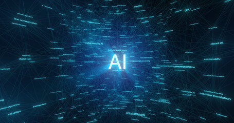 Wall Mural - ai network connecting artificial intelligence terms like neural networks, machine learning, deep lea
