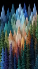 Wall Mural - Colorful Pencil Mountain Range  Artistic Forest  Gradient Landscape