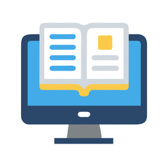Wall Mural - open book on computer screen icon, online learning graphic