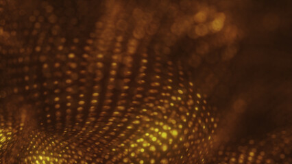 Wall Mural - technology network background with glowing gold particles forming an abstract mesh wave. futuristic 