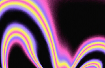 Wall Mural - colorful neon waves forming abstract patterns with noise grain effect flowing on black background wi