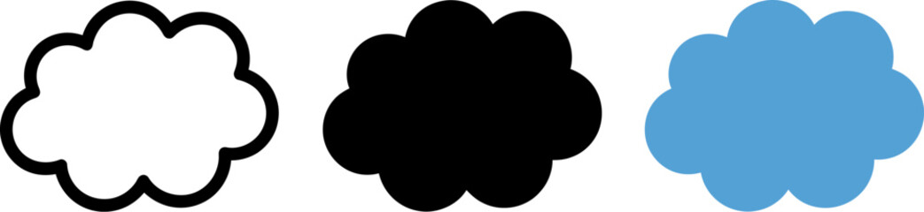 cloud icon vector illustration set of three different cloud shapes in black blue and outline style e