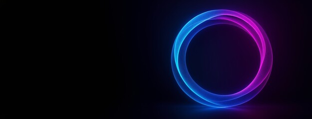 Wall Mural - glowing neon circular wave on dark background with vibrant blue and pink light swirl, perfect for ab