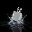 © youngdae - 검은색 배경 위로 물보라를 일으키며 솟아오르는 은색 유리 용기, 고급스러운 분위기를 자아내는 듯한 모습이 인상적이다.