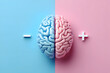 © Nur - Brain Hemisphere Concept with Plus and Minus Symbols Representing Positive and Negative Thinking, Logic and Creativity, and the Balance Between Rationality and Emotion