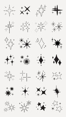 Wall Mural - collection of sparkling star doodles. star doodles in various shapes. sparkling elements for creativ