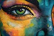 © Tithi - Colorful graffiti art depicting a close up view of a woman's eye with vibrant eye shadow