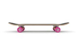 Skateboard with pink wheels isolated on white background