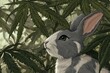 © Julia - A grassy field serves as the backdrop for a rabbit holding both a cannabis leaf and a cigarette during the day