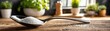 © Jiraporn - Low sugar habit with diet adjustment and detox plan concept. A spoonful of sugar on a wooden table with green plants.