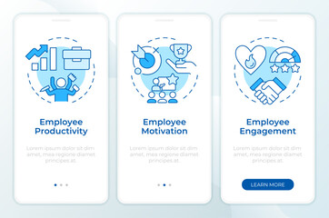 Wall Mural - job satisfaction outcome blue onboarding mobile app screen. walkthrough 3 steps editable graphic ins