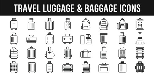 travel luggage and baggage icons isolated on white background