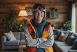 © Aliaksandr Barouski - Smiling skier in a fleece vest, ready for adventure in a cozy living room