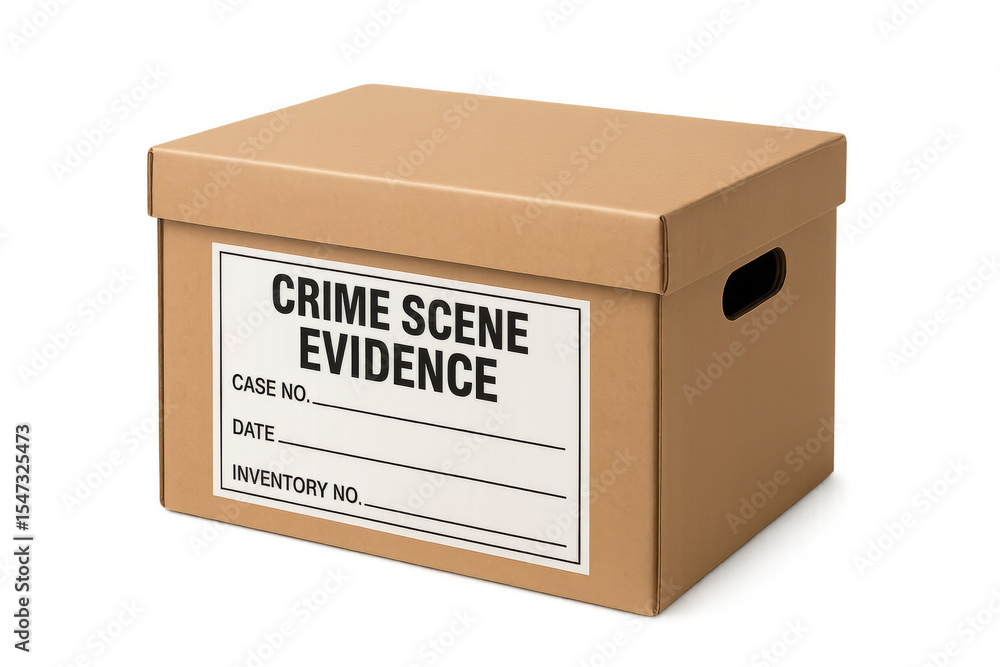 Evidence Box Interrogation Cardboard box containing crime scene evidence on transparent background ...