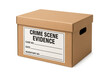 © ArtBox - Cardboard box containing crime scene evidence on transparent background