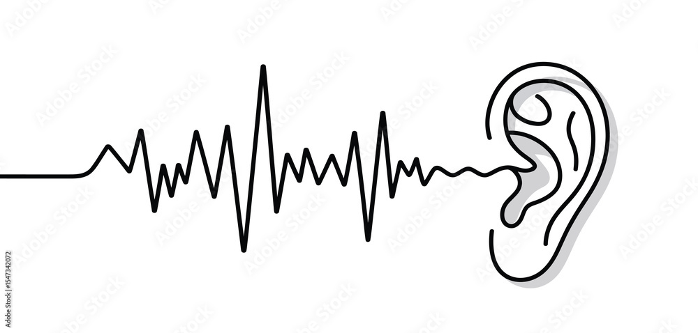 Sound Wave Entering Human Ear Simple Line Art Illustration Stock Vector ...