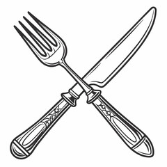 Elegant crossed fork and knife silverware design