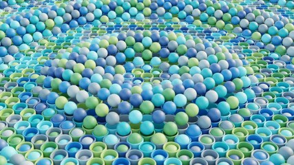 Wall Mural - abstract 3d render with soft geometric movement in calm blue, green, and silver tones. seamless loop