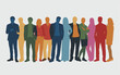 © Trendy Motion - Diverse Group of People Silhouettes Standing Together in Colorful Business Attire on White Background