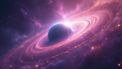 Wall Mural - planet orbiting within vibrant nebula in outer space