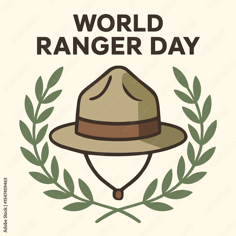 World Ranger Day, ranger hat vector, laurel wreath icon, conservation ...