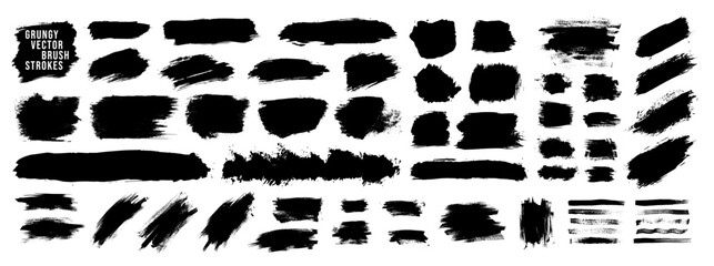 Wall Mural - Brush stroke paint splashes. Vector set of brush paint ink shape elements. Black dirty grungy texture Korean distressed frames. Japanese design ink stains. Chinese isolated blots. Diagonal sporty bg