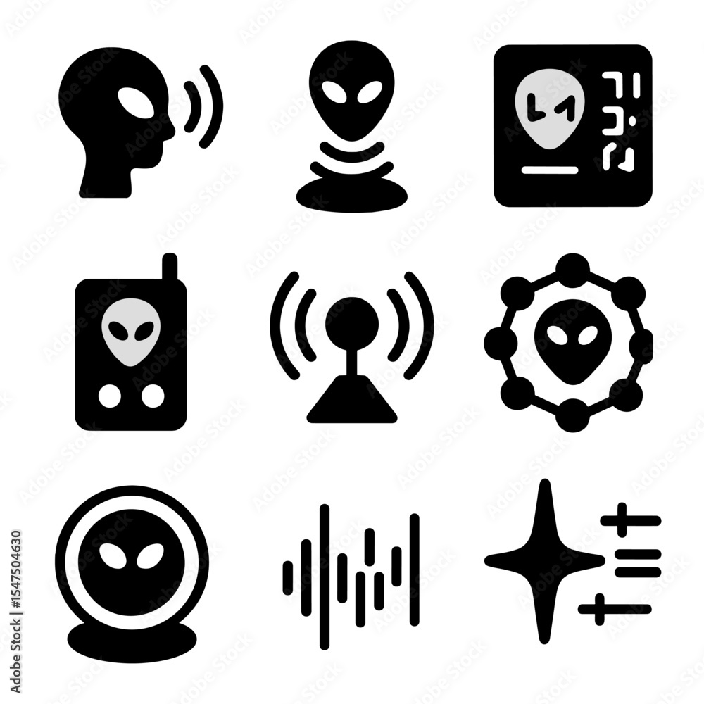 Alien Communication Icons. Solid, Filled icon set of alien ...