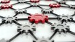 © Undersea - Connected metallic gear wheels network with one red cog standing out among silver ones, symbolizing leadership, innovation and unique business solution.